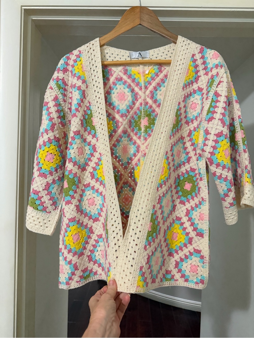 Crochet Open Front Cardigan Sweater - Pastel Multi